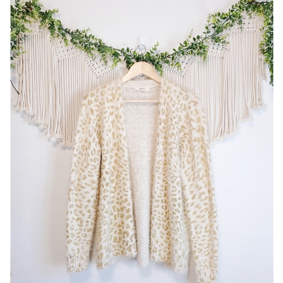 Peyton Primrose Sweaters - Peyton Primrose Boutique Animal Leopard Print Eyelash Knit Open Front Sweater M